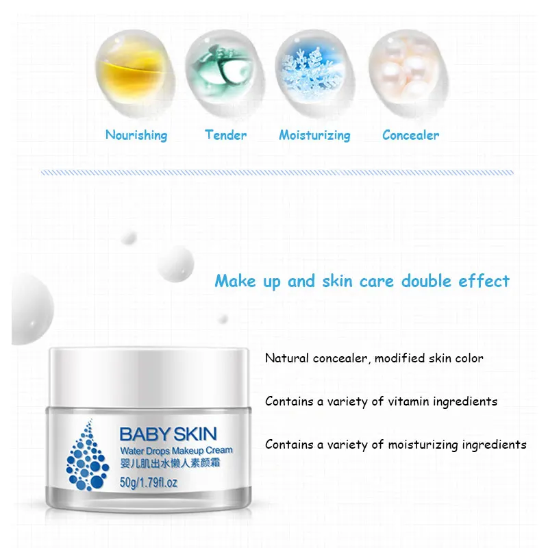 BIOAQUA Baby Skin Whitening Face Cream Long Lasting Moisturizer Oil Control Perfect Cover Pores Acne Nude MakeUp Base Foundation | Красота и