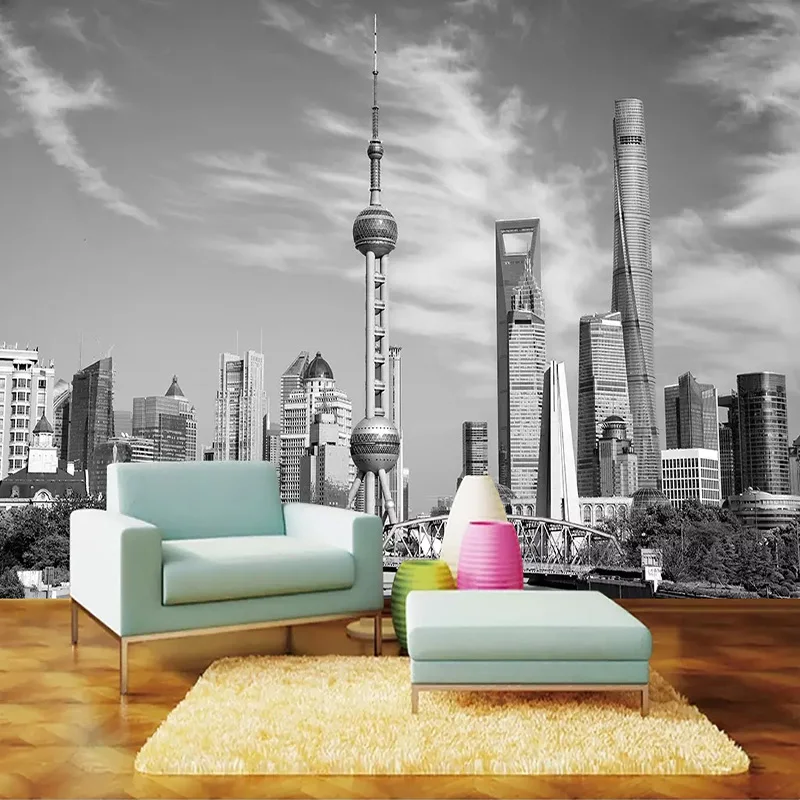 

Custom Photo Wallpaper Modern Black And White City Building Murals Living Room TV Background Wall Paper For Walls 3 D Home Decor