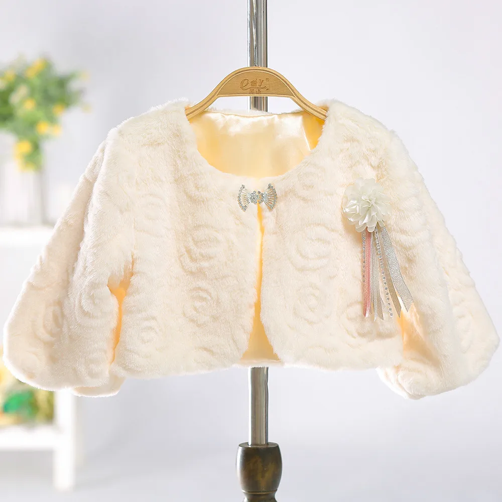 MQATZ Long Bell Sleeve Rose Wedding Cloak Fur Trim Junior Plush Cape For Communion Dress Flower Girl Jacket Costumes Baby Girls | Детская