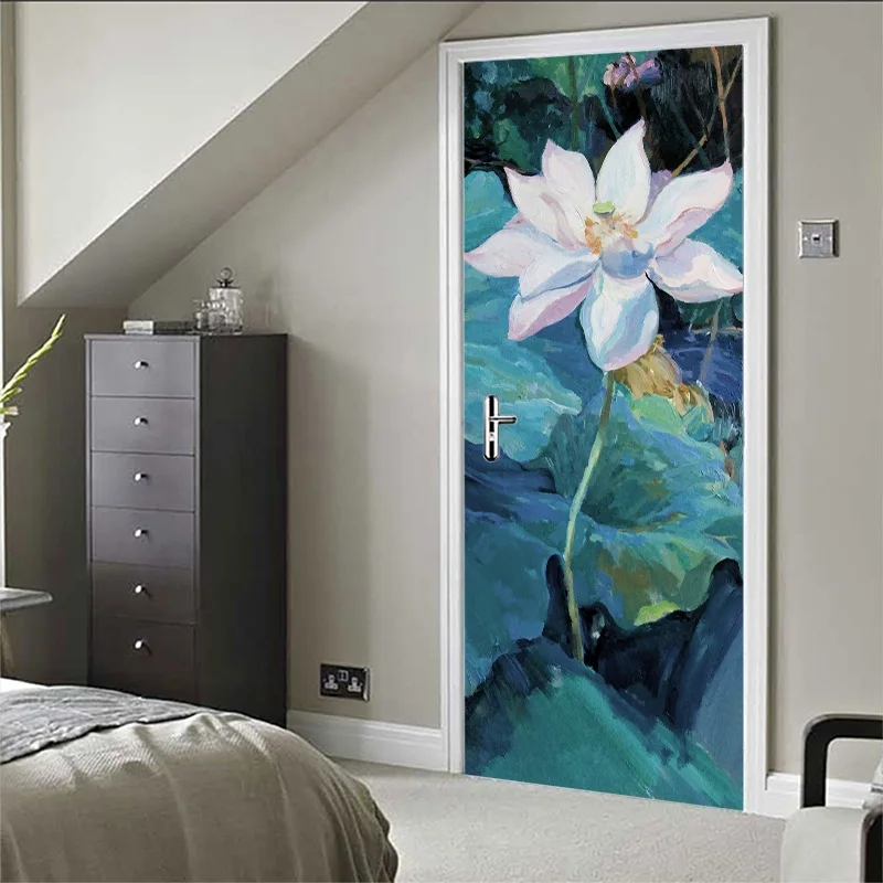 3D двери наклейки творческий на стену лотоса узор украшения спальня гостиная
