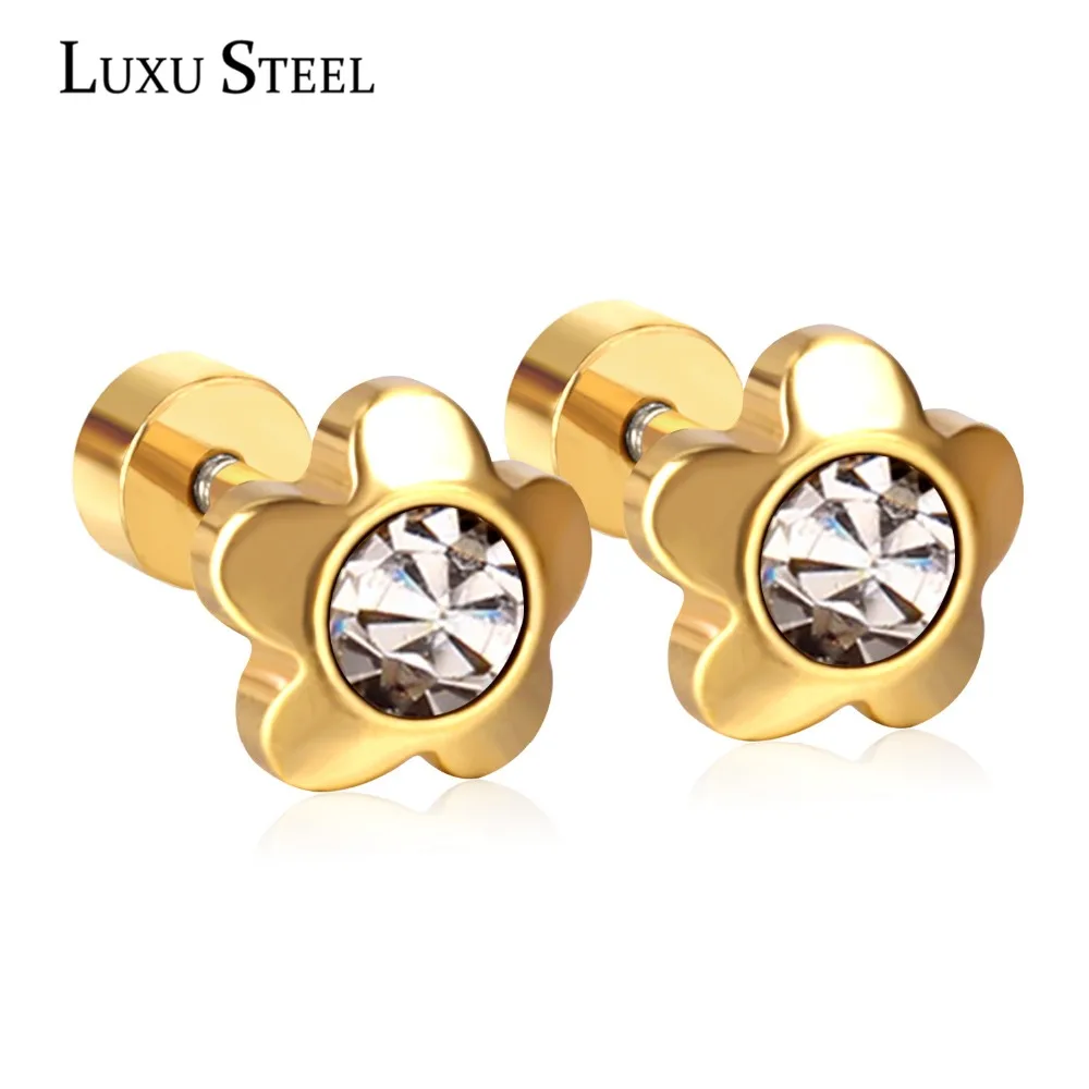 : LUXUSTEEL цветы серьги с жемчугом для девочек в золотом цвете из нержавеющей стали