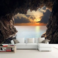 custom photo wallpaper 3d stereoscopic cave seascape sunrise tv background modern mural wallpaper living room bedroom wall art