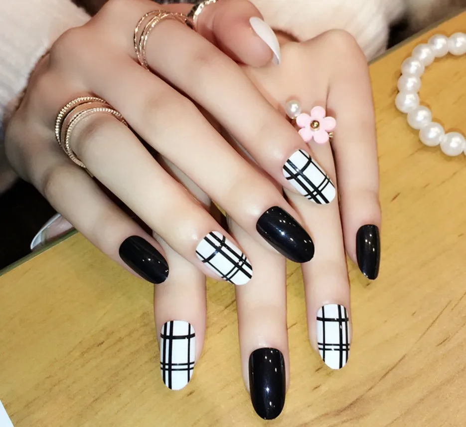 24 шт./компл. искусственные ногти милый дизайн французский маникюр акриловый