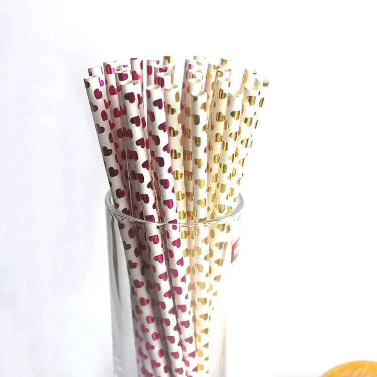 APRICOT 25pcs Bronzing Hearts kids birthday wedding decorative party decoration event supplies drinking Paper Straws | Дом и сад