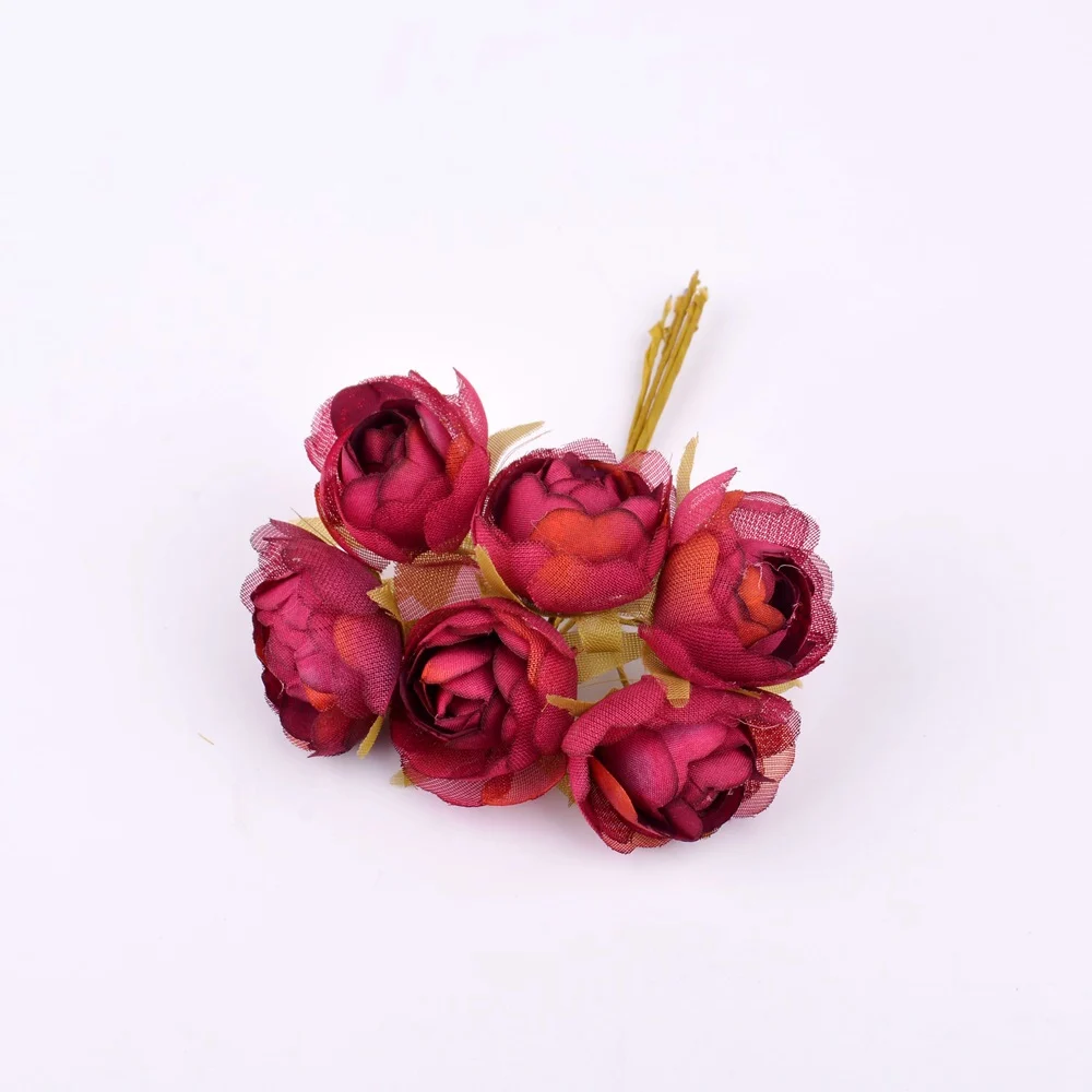 Dark red 6 шт./лот, нижний марлевый букет роз, искусственный цветок для свадьбы, дома, Рождественское украшение, сделай сам, венок, скрапбук, подарочная коробка - Цвет: Dark red