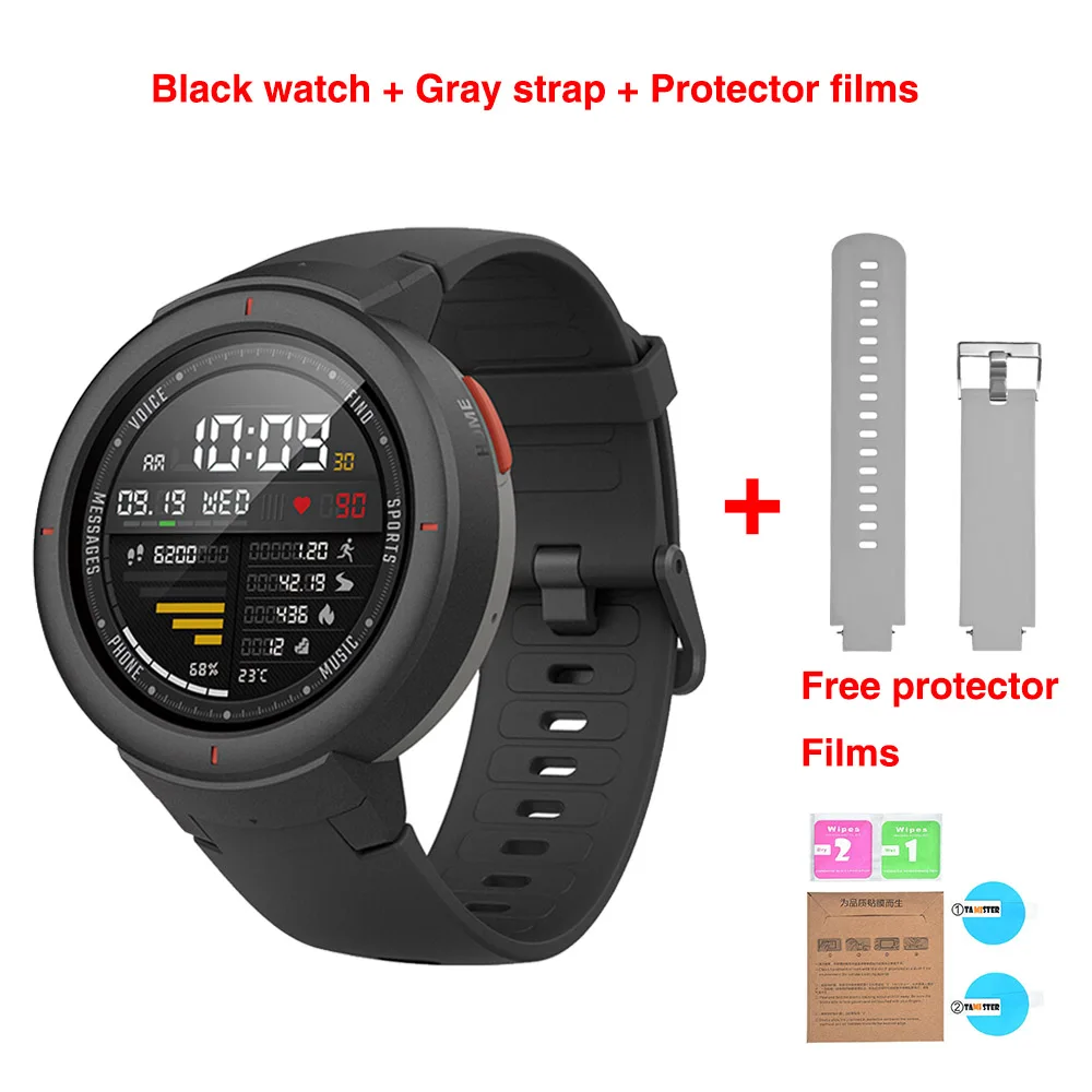 [Бесплатный ремешок] Huami AMAZFIT Verge 3 Alexa gps IP68 Смарт-часы Мульти-спортивные Smartwatchs здоровье фитнес-трекер для мужчин - Цвет: Black n gray strap