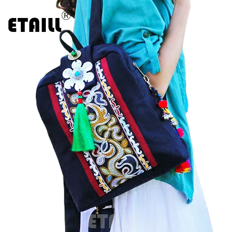 ETAILL китайский хмонг вышивка этнический Холщовый Рюкзак женский ручная работа