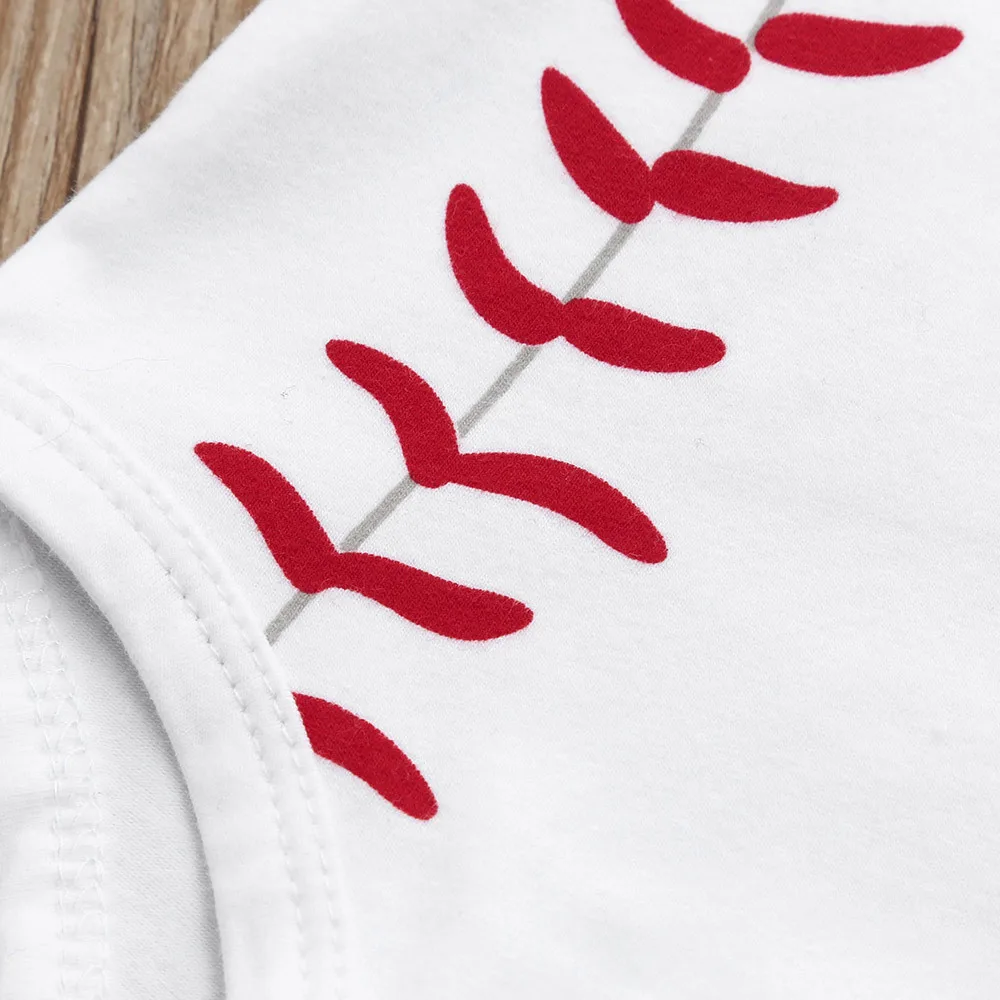 2Pcs Baseball Seam Print Cute Girls Boys Toddler Kids Outfits Clothes Short Sleeve Romper+Hat Jumpsuit Set Dropshipping | Мать и ребенок