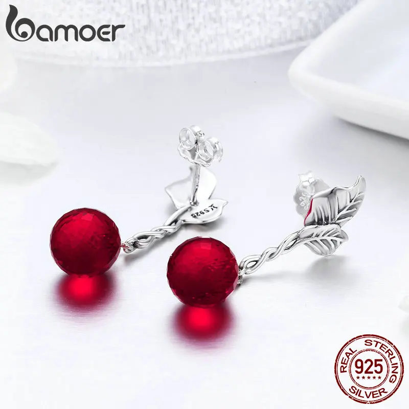 BAMOER, летняя коллекция, 925 пробы, серебро, лето, фрукты, Красный Кристалл, висячие серьги для женщин, хорошее серебро, ювелирное изделие SCE356