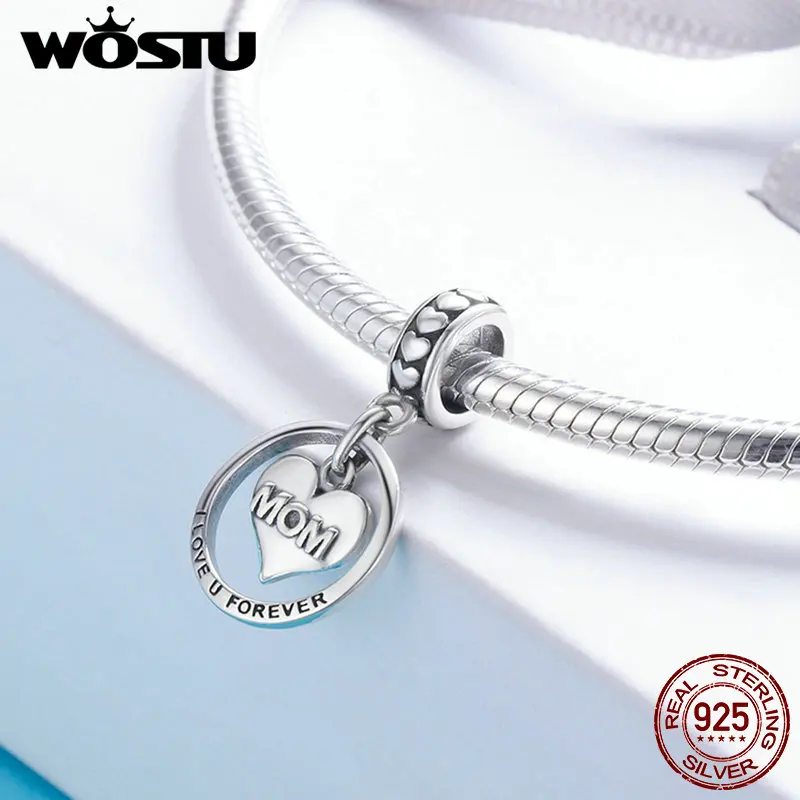 WOSTU, настоящее 925 пробы, серебро, Forever Love для мамы, шарм, подходят браслеты из бусин, серебро, сделай сам, ювелирное изделие, подарок для мамы DXC649