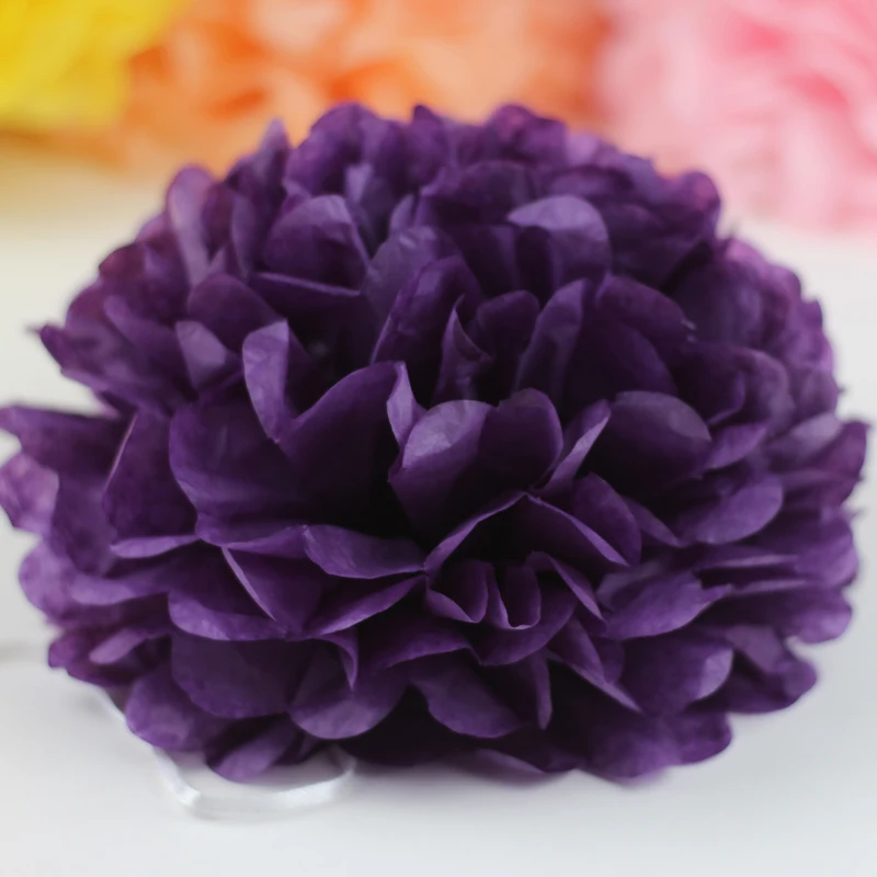 Purple Flower 4-6-8-10-12-14-16 дюймов папиросная бумага Pom Poms Висячие цветочные шары Свадьба День рождения Декоративный Круглый Китайский бумажный фонарь Lampion - Цвет: Purple Flower