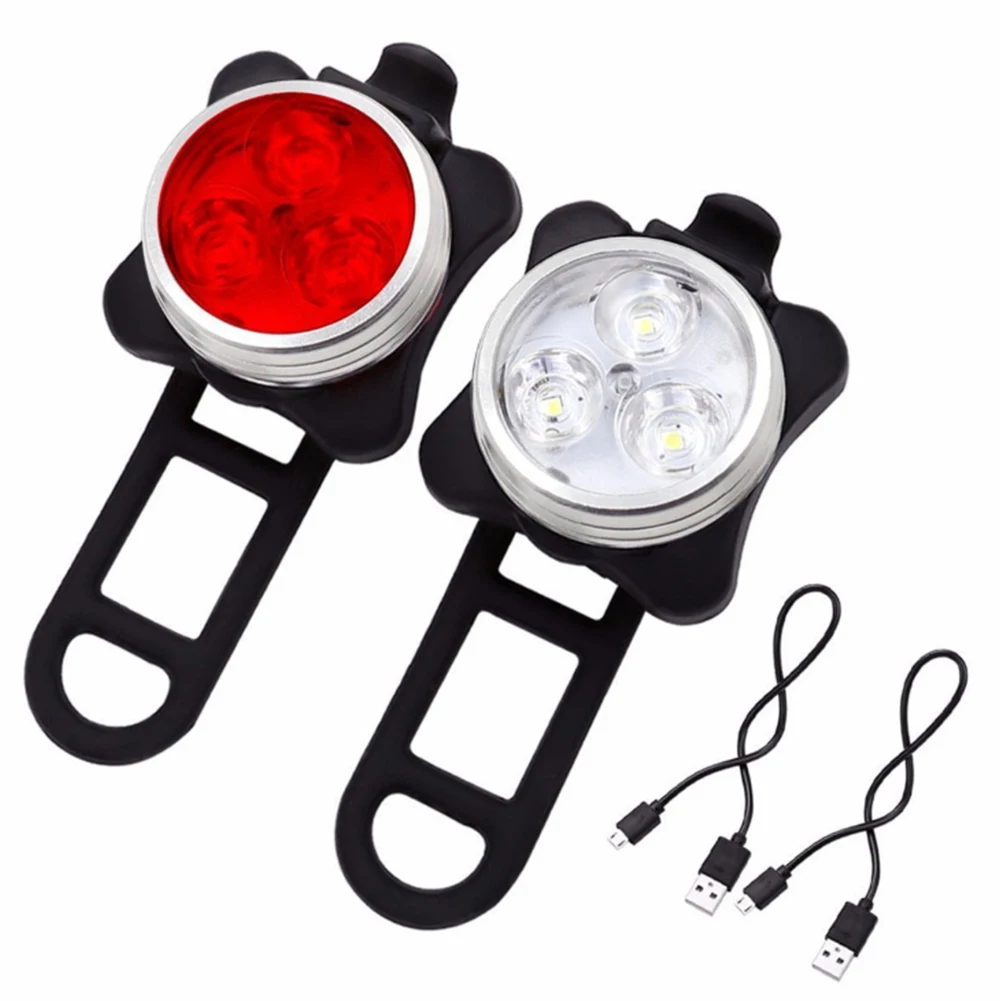 

NEW Bicycle Bike USB Rechargeable Highlight Front Rear Light Safety Warning Lamp