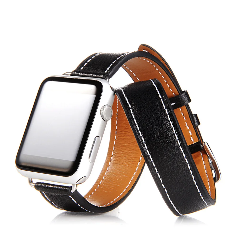 Ремешок из натуральной кожи для apple watch 4 band iwatch series 5 3 2 correa 42 мм 38 44 40 двойной