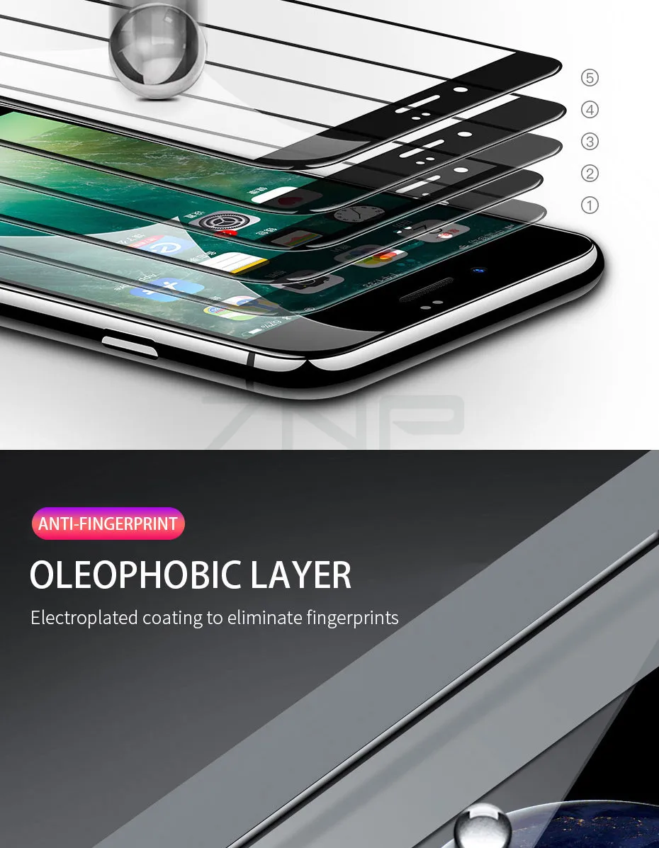 ZNP 15D защитное стекло с закругленными краями для iPhone 7 8 6 6S Plus, закаленное защитное стекло для iPhone 8 7 6 Plus