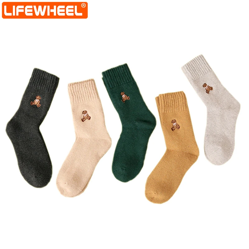 

Носки LifeWheel Женские винтажные зимние мягкие теплые толстые вязаные шерстяные Повседневные носки удобные махровые носки 5 пар/лот