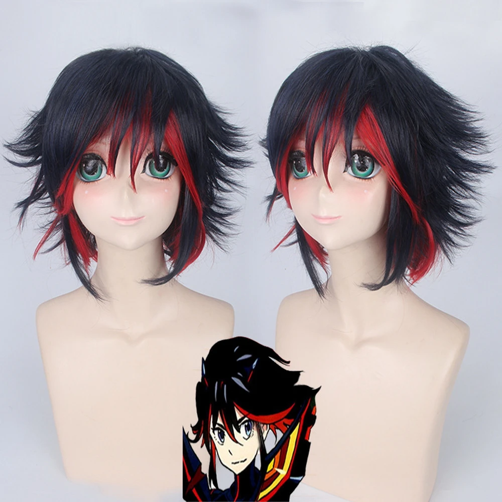 30cm KILL la KILL Ryuuko Matoi Black Blue Red Ombre Short Cosplay Wig Heat Resistant Synthetic Hair Peruca Costume Wigs Women
