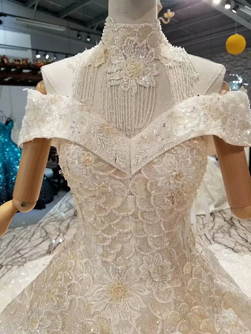 LS445441 изогнутое блестящее свадебное платье с открытыми плечами Милое Свадебное