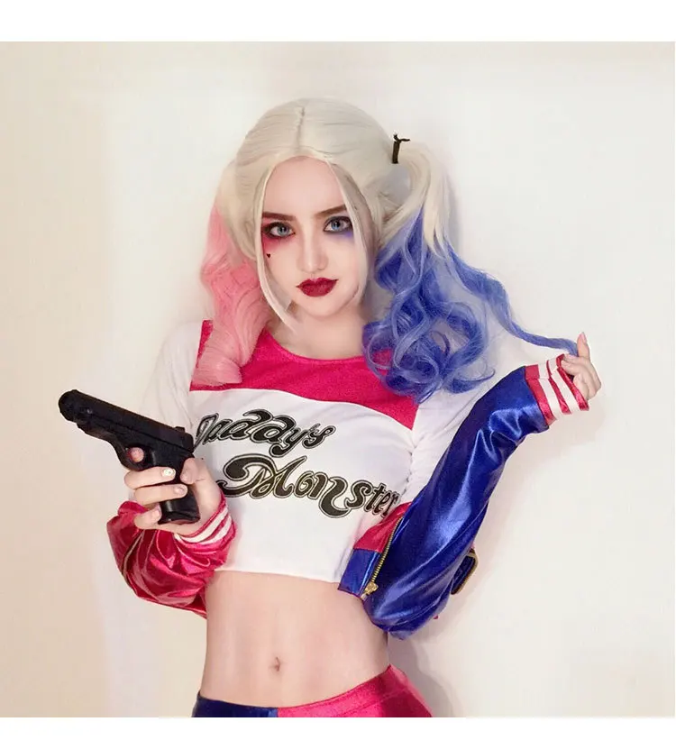Аниме отряд самоубийц Бэтмен Джокер Harleen Quinzel парик косплей костюм Харли Квинн женские волосы парики для вечеринок на Хэллоуин
