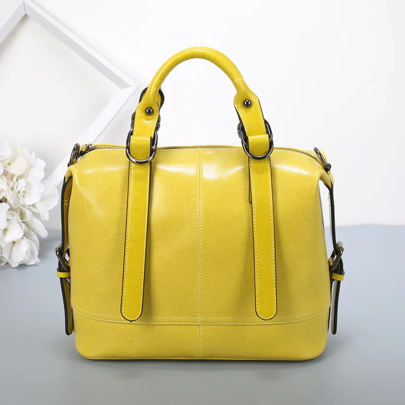 yellow Американский стиль, коровья кожа, сумки через плечо, натуральная кожа, женские сумки, высокое качество, многофункциональные, женские, масло, кожа, сумки - Цвет: yellow