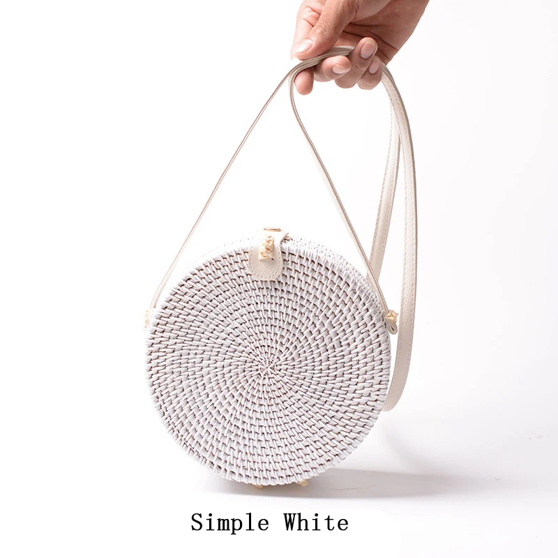 SimpleWhite Новинка, круглая Соломенная Сумка для женщин, большая летняя сумка из ротанга, ручная работа, тканая пляжная сумка, соломенные сумки для женщин, через плечо - Цвет: SimpleWhite