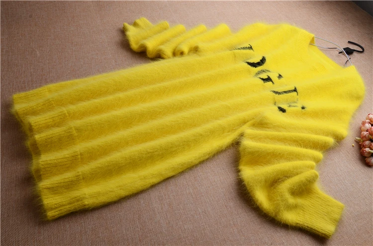 Женское длинное плюшевое пальто из искусственного меха норки с круглым вырезом и