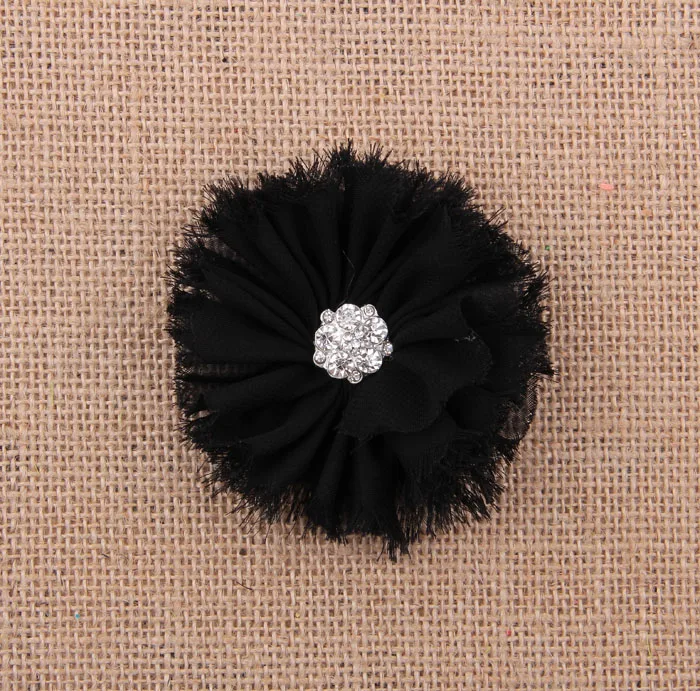 Fashion 7cm 16colors Artificial Frayed Chiffon Flower With Rhinestone Button Fluffy Fabric Flowers For DIY Baby Headbands |