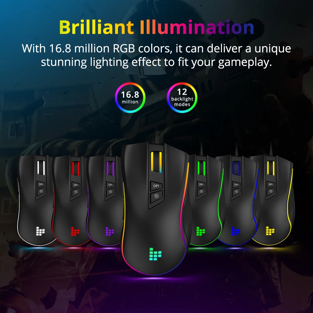 Оригинальная Проводная игровая мышь Tronsmart TG007 с программируемыми кнопками RGB 16 8