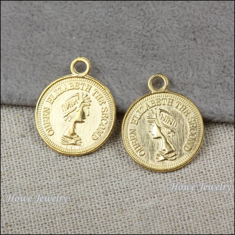 130 шт. винтажные подвески в виде монеты Элизабет цвет золото Европейский стиль