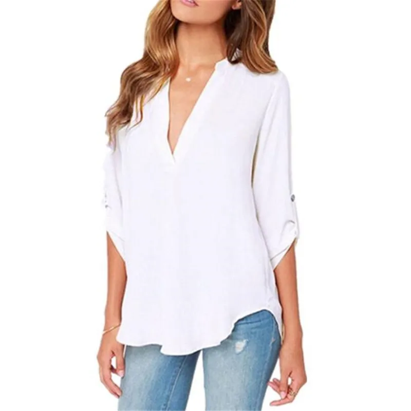 Женская шифоновая блузка свободного покроя размера плюс 200 шт. 2018 осенняя