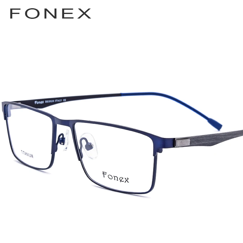 FONEX, титановый сплав оправа для очков, мужские очки по рецепту, квадратные очки для близорукости, мужские Оптические очки без винтов 9837 - Цвет оправы: Синий