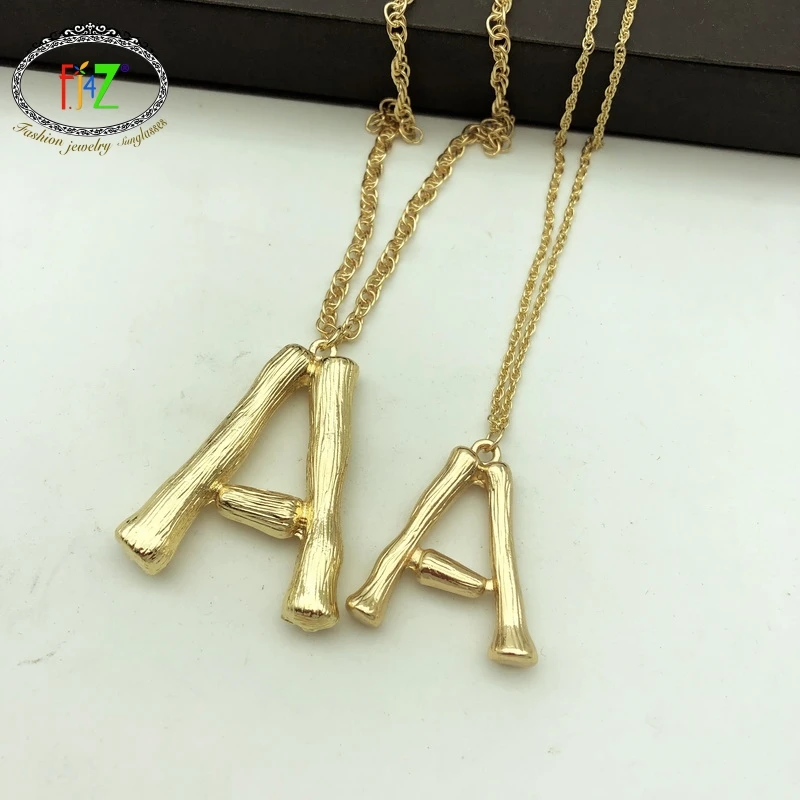 

F.J4Z Hot Women Alphabet Pendants Alloy Small Bamboo Letters Necklaces Trendy A-Z Bambu Initial collares grandes de moda 2018