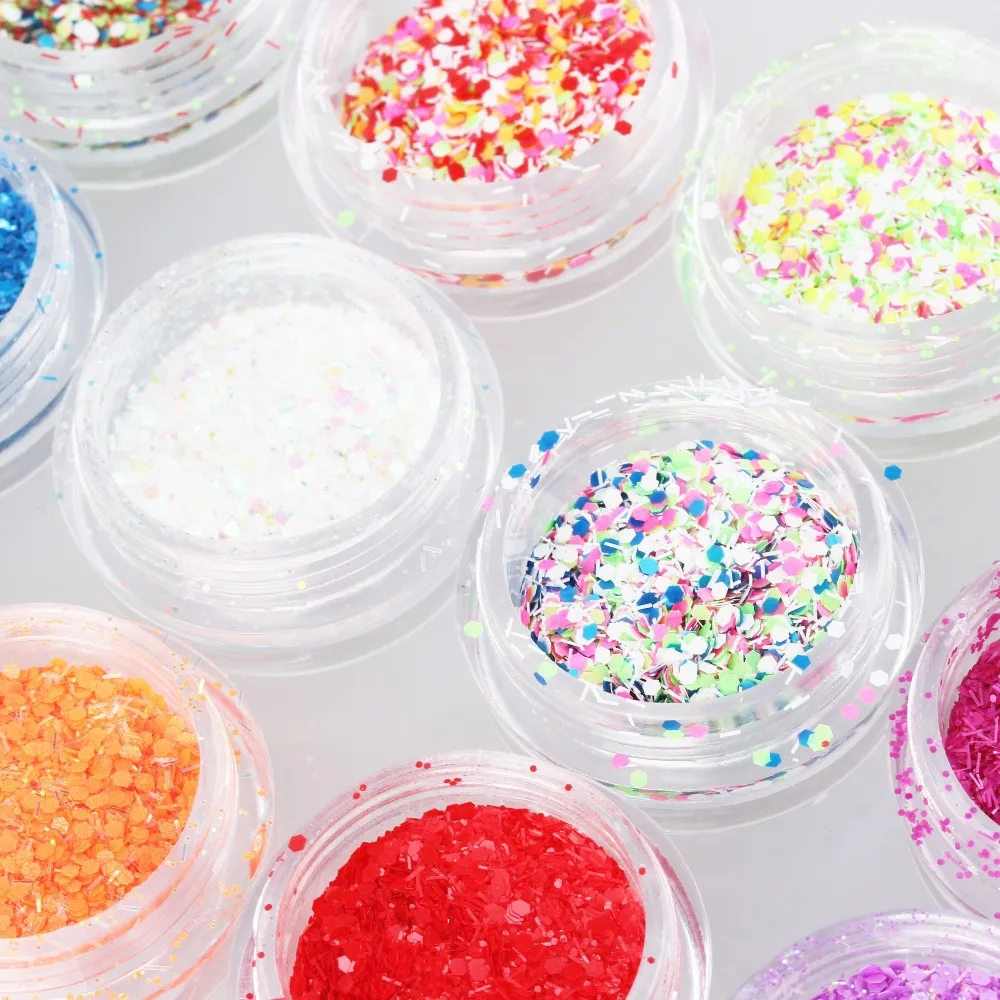 12 Цветов УФ гель акриловый DIY снежинки блестящие украшения Блестки для нейл Арта