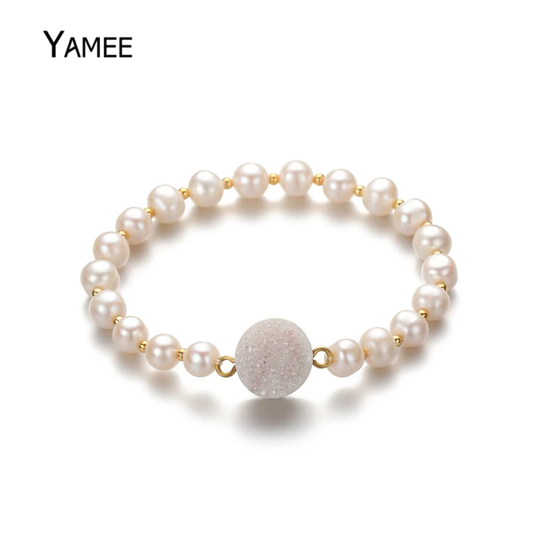 Уникальные круглые браслеты из натурального пресноводного белого жемчуга