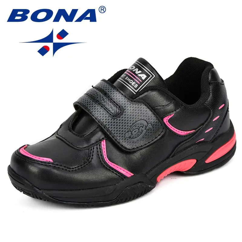BLACK PEACH BONA/ модный стиль; детская спортивная обувь; популярные синтетические кроссовки для девочек; обувь на липучке; детская повседневная обувь; удобная обувь - Цвет: BLACK PEACH