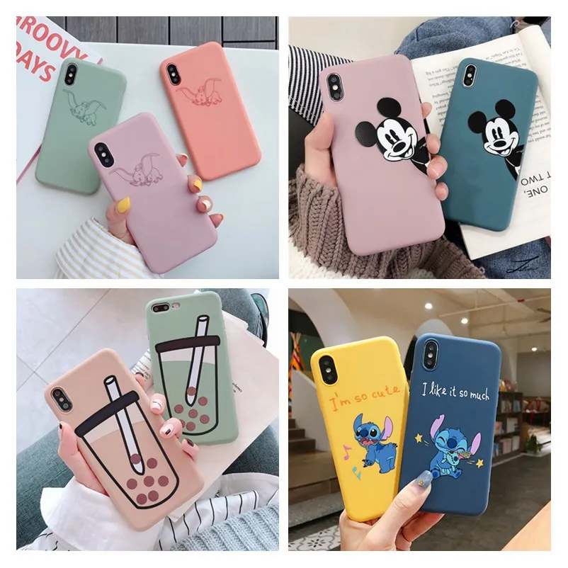 Чехол для Телефона iPhone 6, 6s, 7, 8 Plus, X, XR, XS, Max, милый мультяшный Микки Ститч, сердце, мягкий ТПУ чехол для iPhone 5 5S se