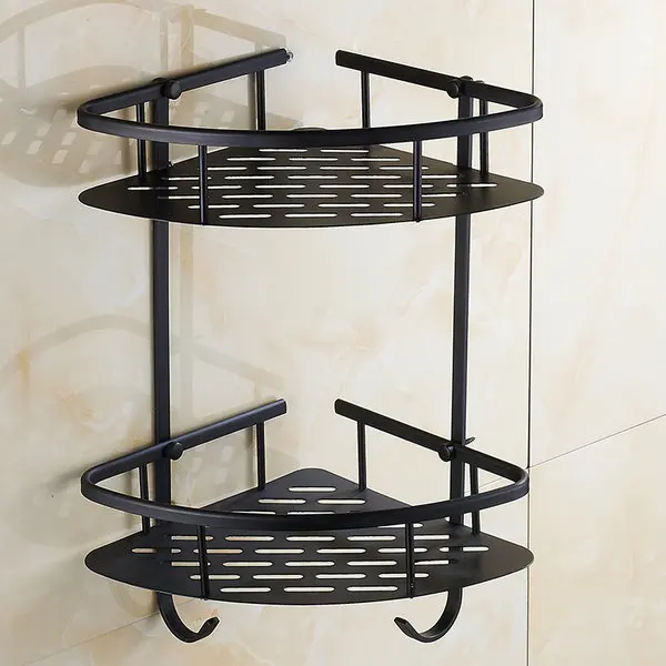 Double Shelf A Медные Аксессуары для ванной комнаты, черный держатель для туалетной бумаги, керамическая основа, Квадратные двойные полки, ретро Роскошные Защитные рельсы - Цвет: Double Shelf A