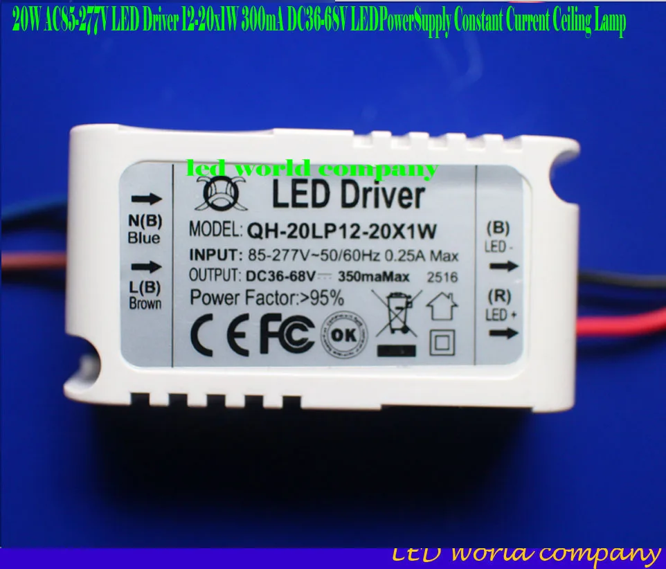 Изоляция 20 Вт AC85-277V светодиодный драйвер 12-20X1 300 мА DC36-68V LED PowerSupply потолочная лампа