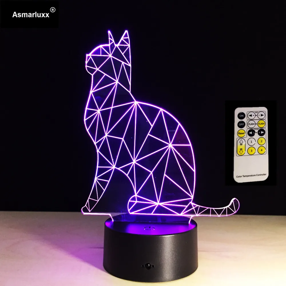 

7 Colorful Cat Remote 3D Lamp Acrylic LED Night Light USB Touch Sensor Light Children Cute Night Lamp Bedroom Light Kids Gifts