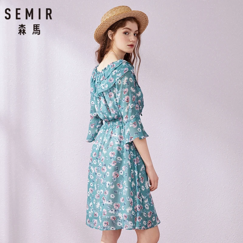 Платье SEMIR женское шифоновое с одним вырезом винтажное рукавами и оборками