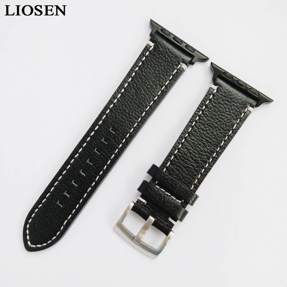 Фото Ремешок для часов LIOSEN, из натуральной кожи, для Apple Watch, винтажный стиль, Пряжка из нержавеющей стали, 38 мм, 42 мм, черный, коричневый, светильник №4