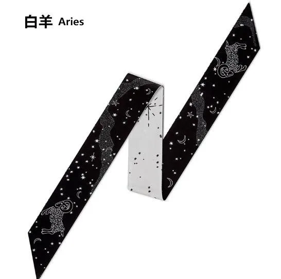 Aries 12 созвездий, серия Таро, дизайн, принт, женский шелковый шарф,, модный головной платок, роскошный бренд, маленький галстук, завязывается, Сумка с лентами - Цвет: Aries