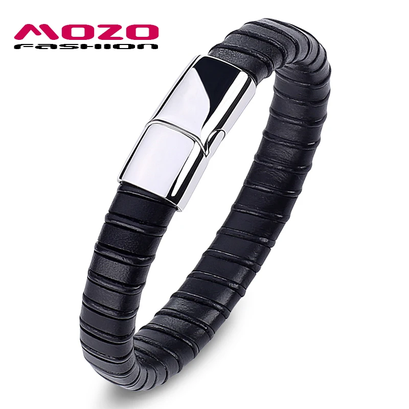 

MOZO FASHION Men Bracelet Braided Leather Rope Bracelet Stainless Steel Magnetic Buckle Bracelets & Bangles Male Jewelry PS2022H