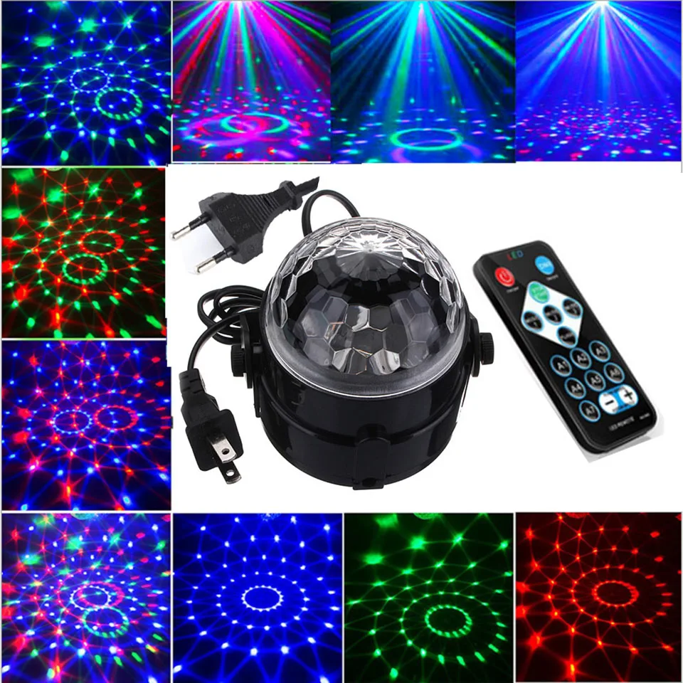 RGB светодиодный сценический светильник Вращающийся Диско Шар со звуковой