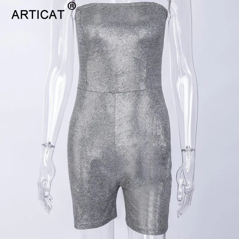 silver Articat, сексуальный Облегающий комбинезон без бретелек, женский комбинезон с открытыми плечами и открытой спиной, женский комбинезон, обтягивающий, Повседневный, вечерние, клубный комбинезон - Цвет: silver