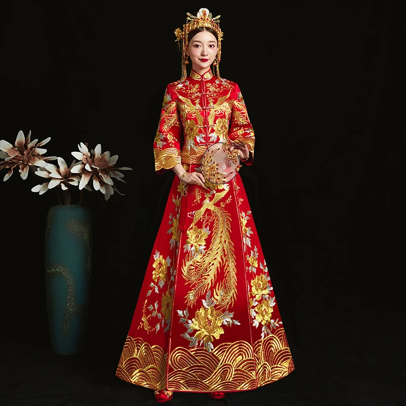 Красное официальное платье королевской свадьбы cheongsam костюм в китайском стиле