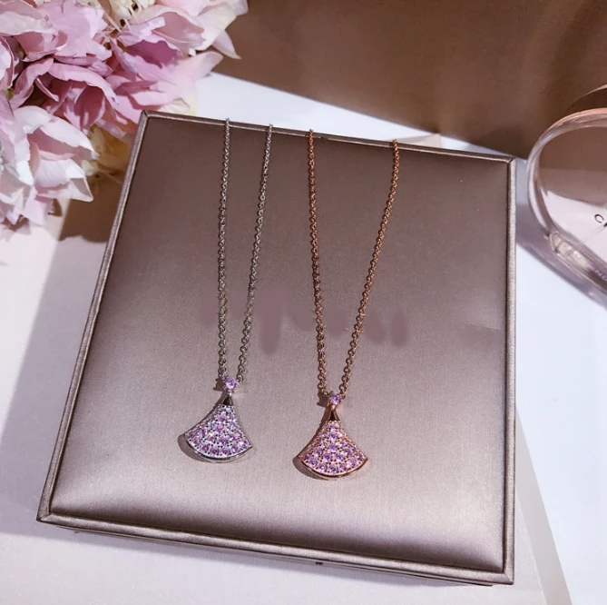 Hot 100% Original 925 Sterling Silver Romantic Fashion Women Necklace Jewelry AAAAA Zircon Fan Shape Pendant | Украшения и