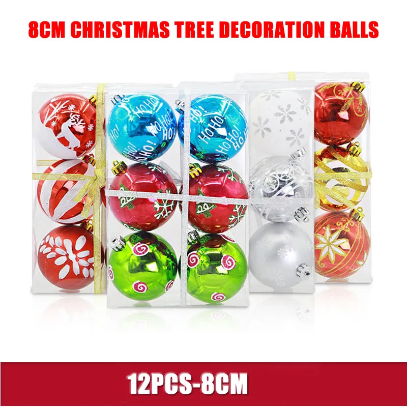 

12pcs/Lot 8cm Christmas Tree Decoration Ball Color Painted Hang Ornaments Shiny Bauble Balls For Home House Bar Party Decor