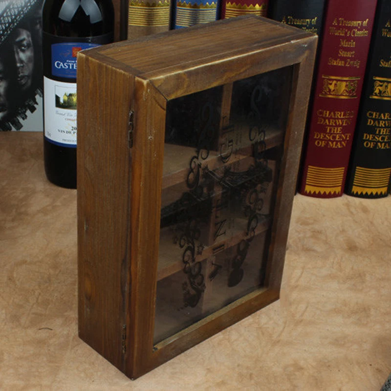 

perspective English printing Creative Retro Solid wood Multi-cell storage box Grocery box Jewelry Clamshell boxes Cosmetic case