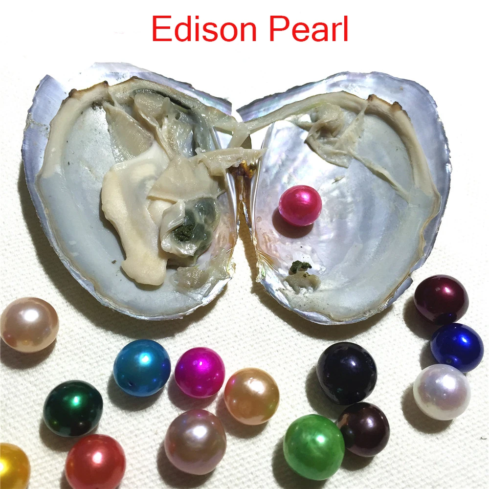 2018 DIY Jewelry Single AAAA 9-12mm colored Near Round Edison Pearl Oysters with Vacuum-packed Natural Cultured Pearl