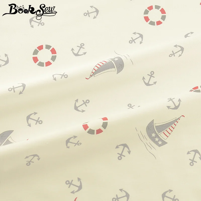 Материал для платья Booksew 100% хлопок Telas Tecido Печатный белый морской якорь лоскутное